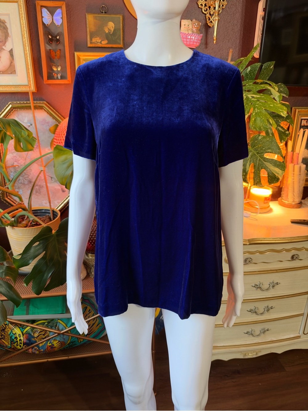 St. John Cobalt Blue Velour Silk Blend Blouse Petite Small